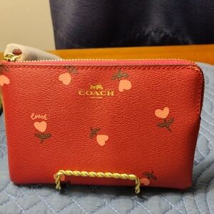 Coach Red Wristlet Bag with Heart Accents